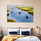 Spring River Rowboats in Rapeseed Fields Wall Art