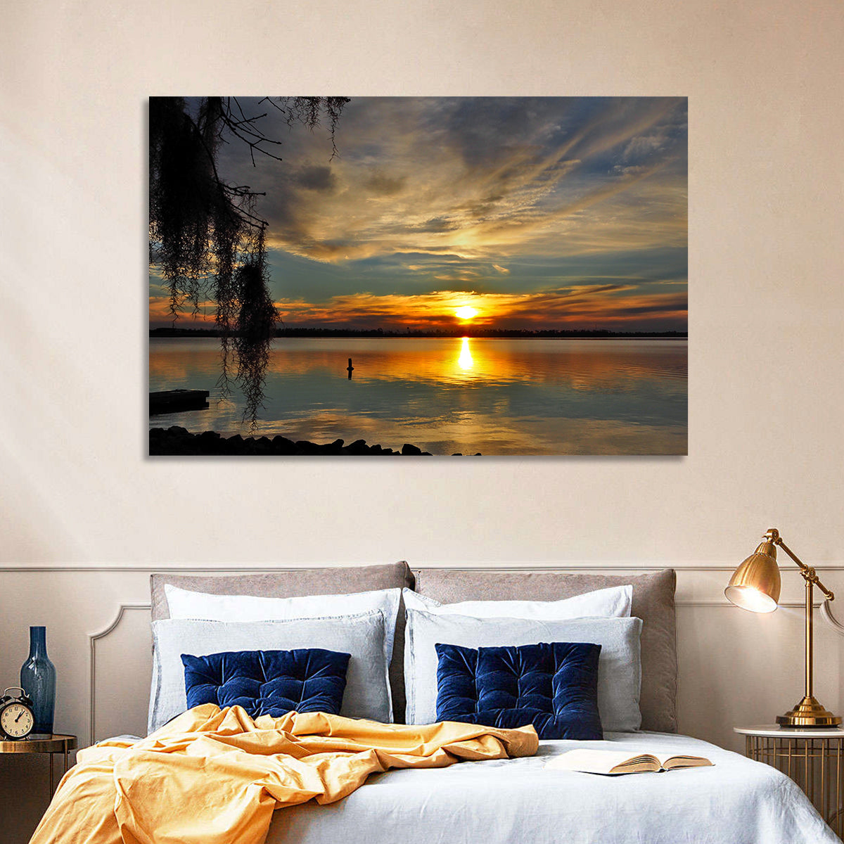 Lake Seminole Sunset Reflection Wall Art in a room, landscape