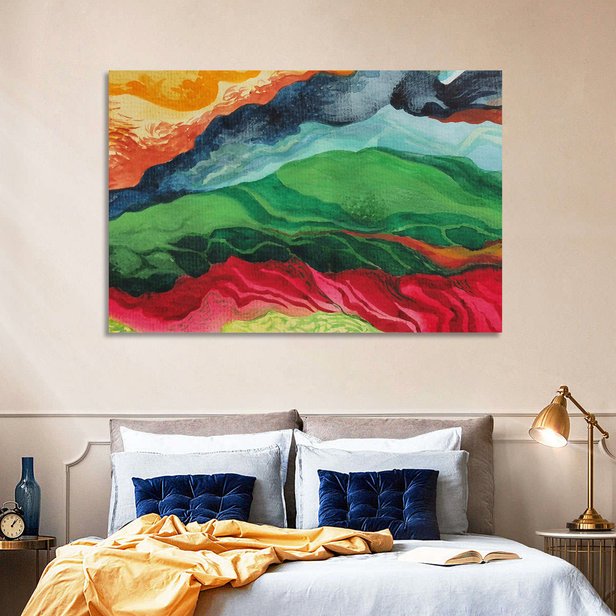 River Through Abstract Mountains Wall Art in a room, landscape