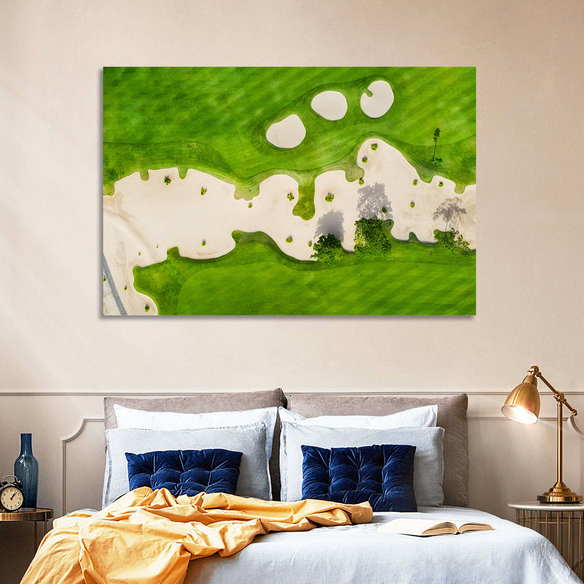 Aerial Golf Course Landscape Wall Art in a room, landscape