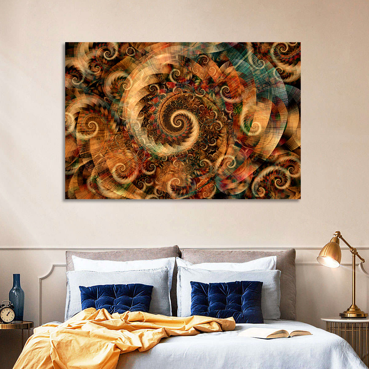 Golden Spiral Fractal Wall Art in a room, landscape