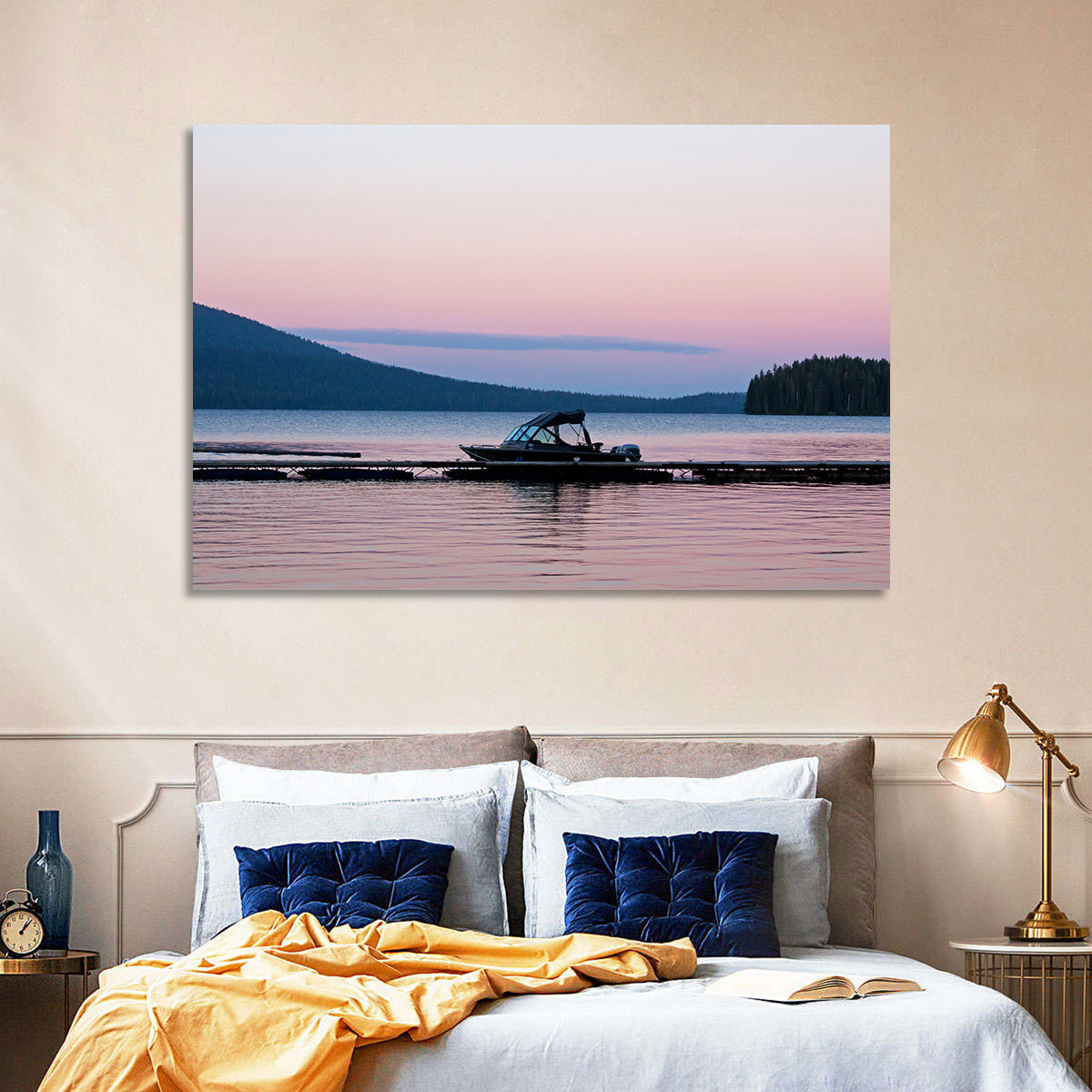 Odell Lake Dock at Twilight Wall Art in a room, landscape