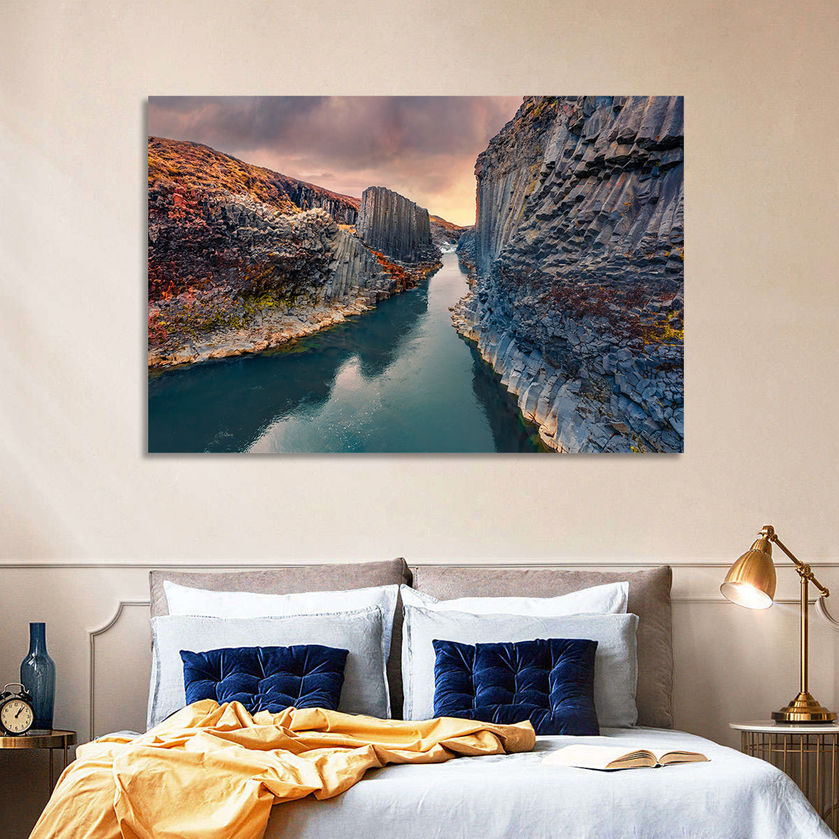 Studlagil Canyon at Sunset Wall Art in a room, landscape