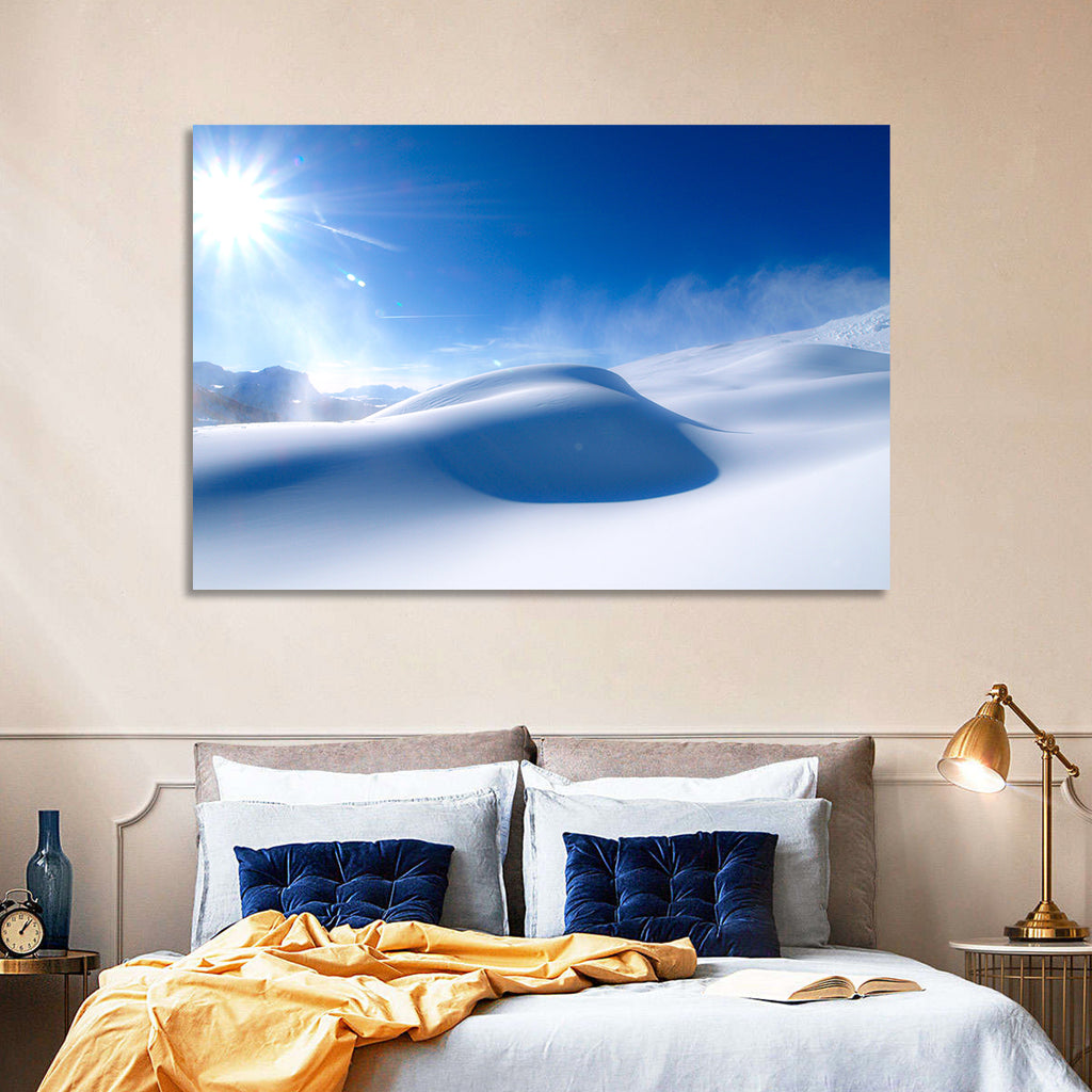 Sunlit Snow Dune Under Blue Sky Wall Art