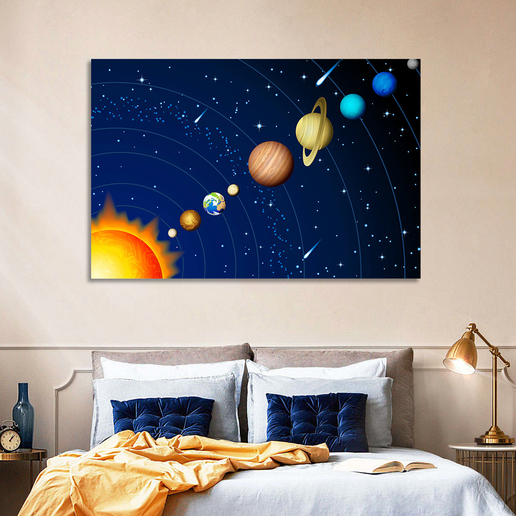 Diagonal Solar System Illustration Wall Art