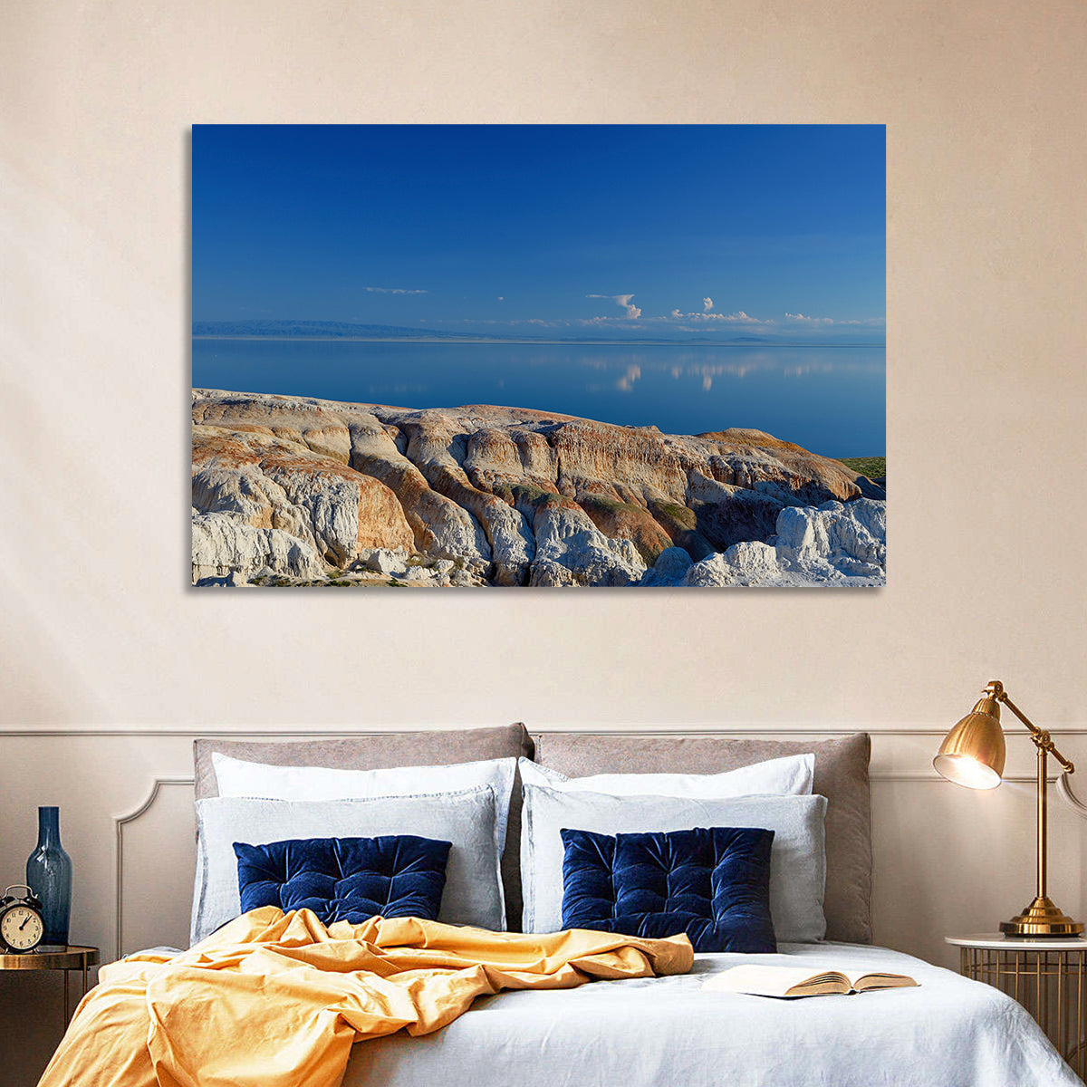 Shekelmes Tract Cliff Over Lake Wall Art in a room, landscape