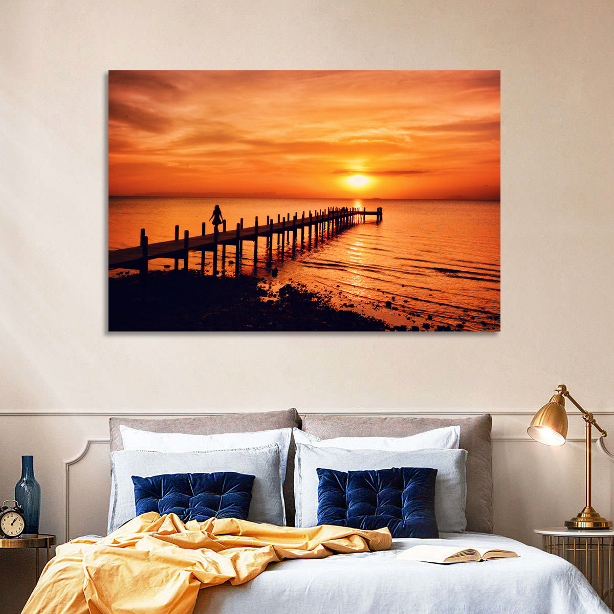 Kampot Pier at Sunset Wall Art in a room, landscape
