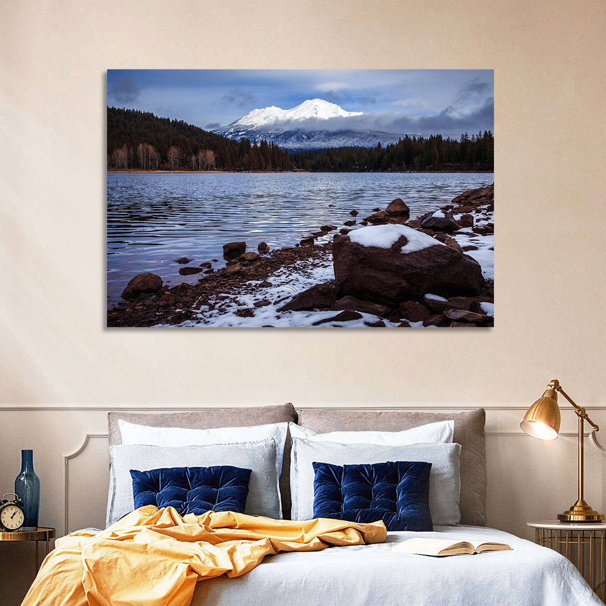 Mount Shasta and Lake Siskiyou Wall Art in a room, landscape