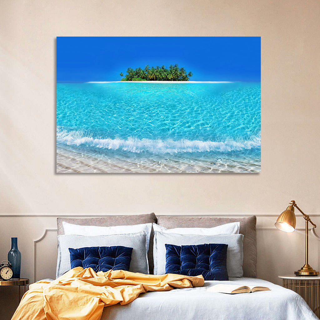 Turquoise Atoll Sandbar with Palm Trees Wall Art