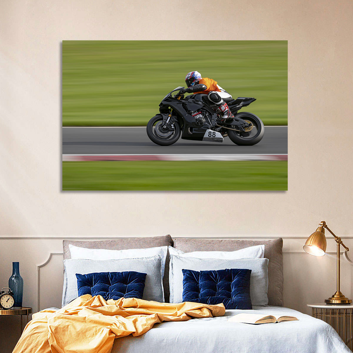Motorcycle Racer No. 88 Wall Art in a room, landscape