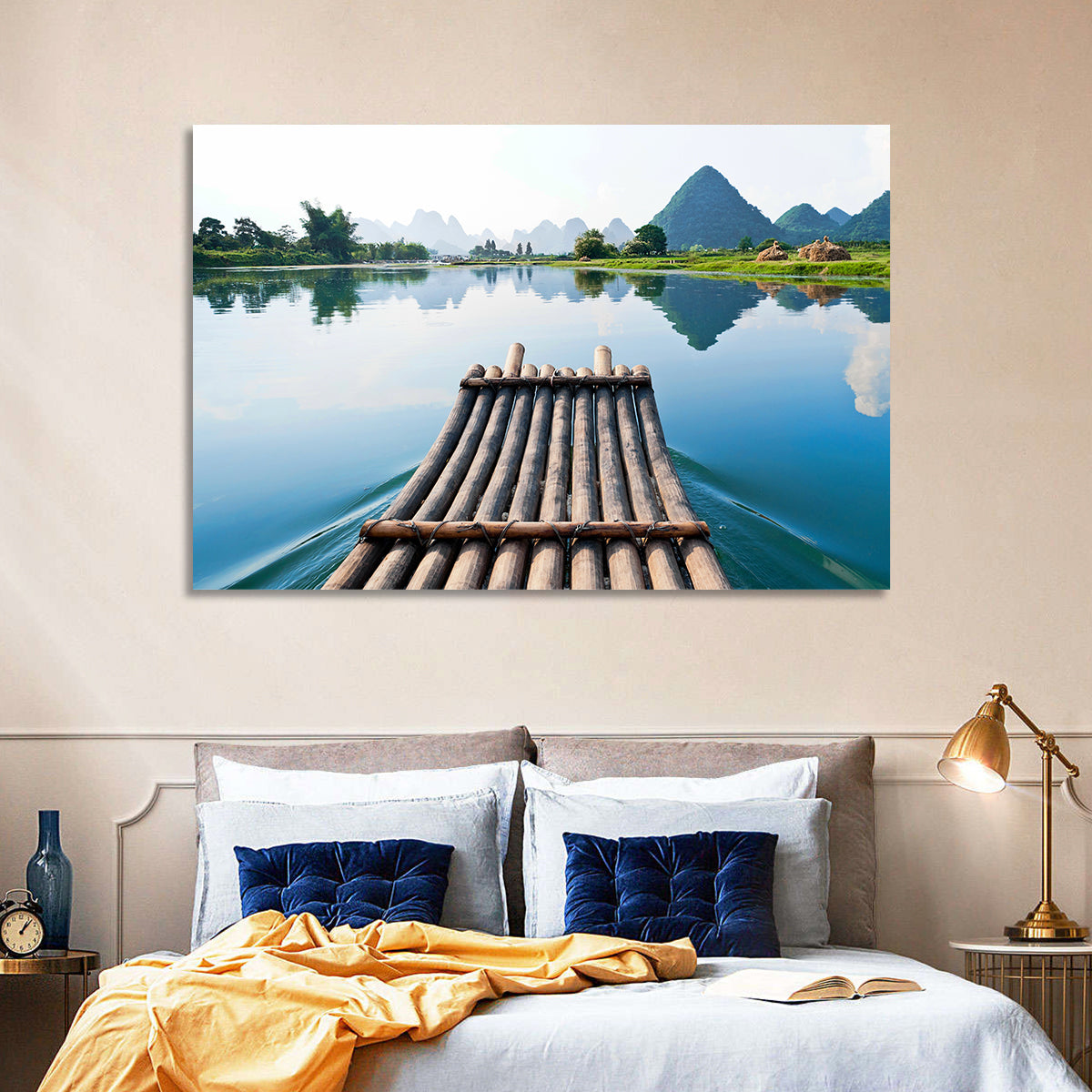 Li River Bamboo Raft, Guilin Wall Art in a room, landscape