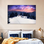 Starry Winter Cabins Under the Milky Way Wall Art