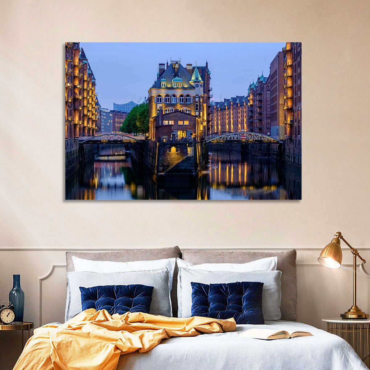 Wasserschloss Blue Hour Reflections Wall Art in a room, landscape