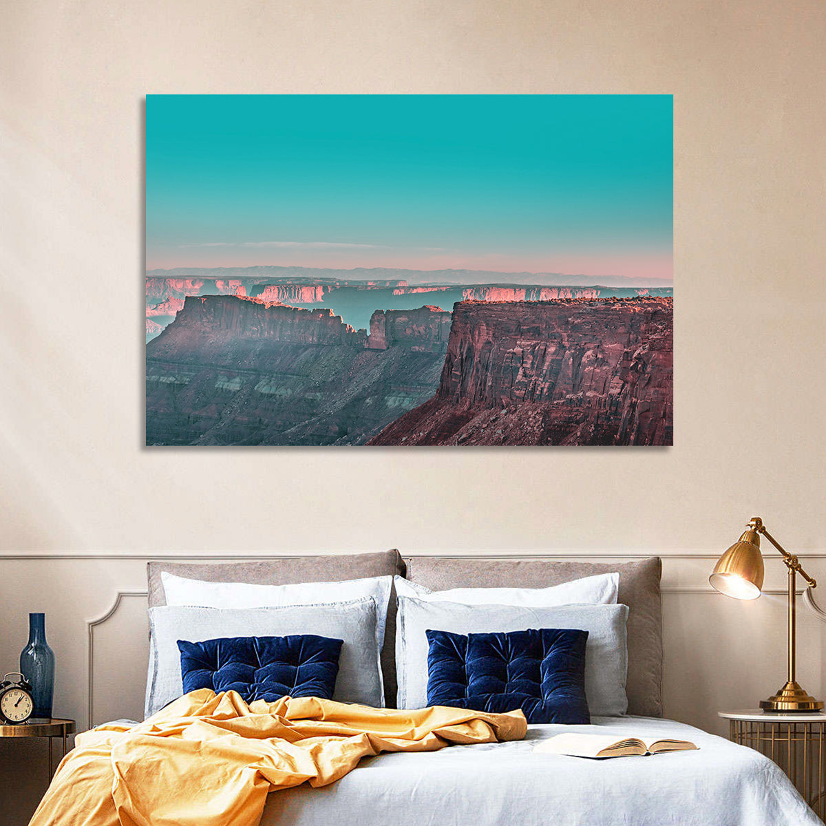 Sunlit Canyon Rim at Dusk Wall Art in a room, landscape