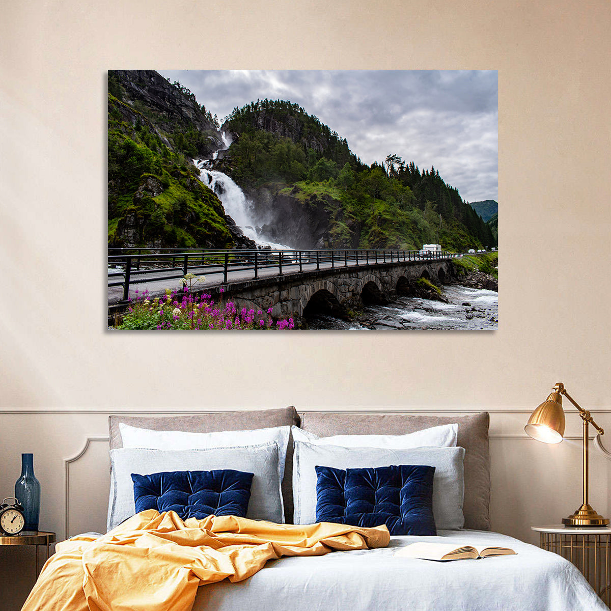 Låtefossen Stone Bridge and Waterfall Wall Art