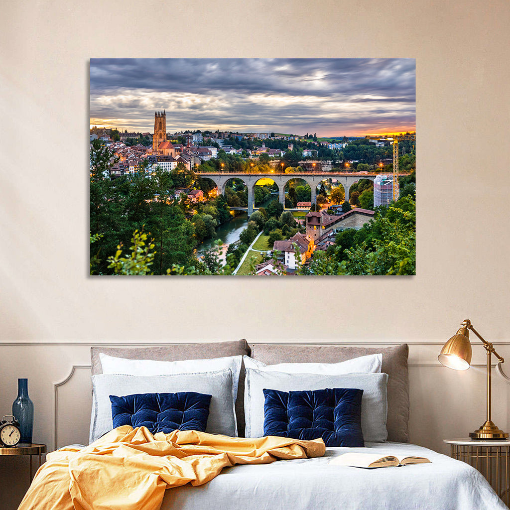 Zähringen Bridge at Twilight, Fribourg Wall Art