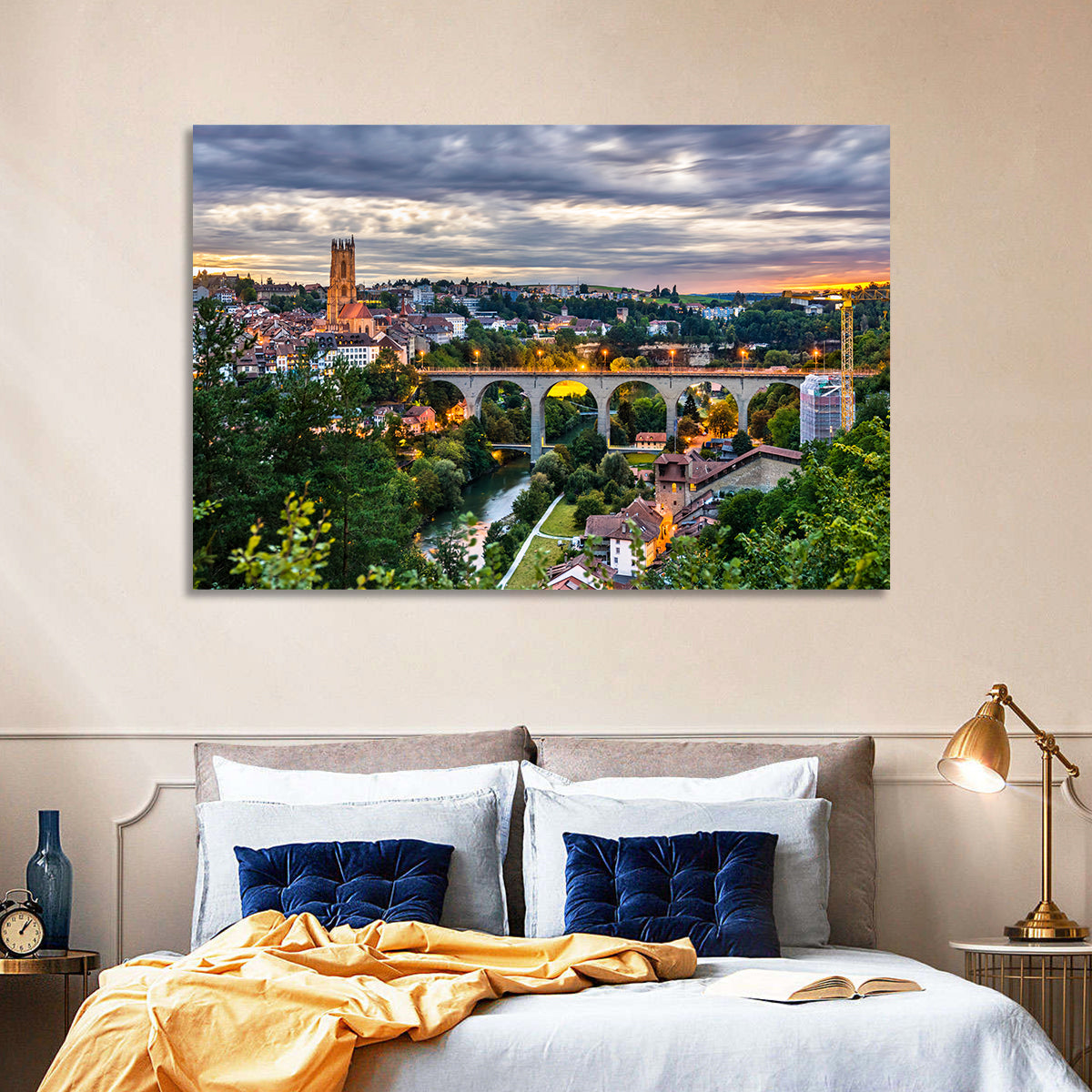 Zähringen Bridge at Twilight, Fribourg Wall Art