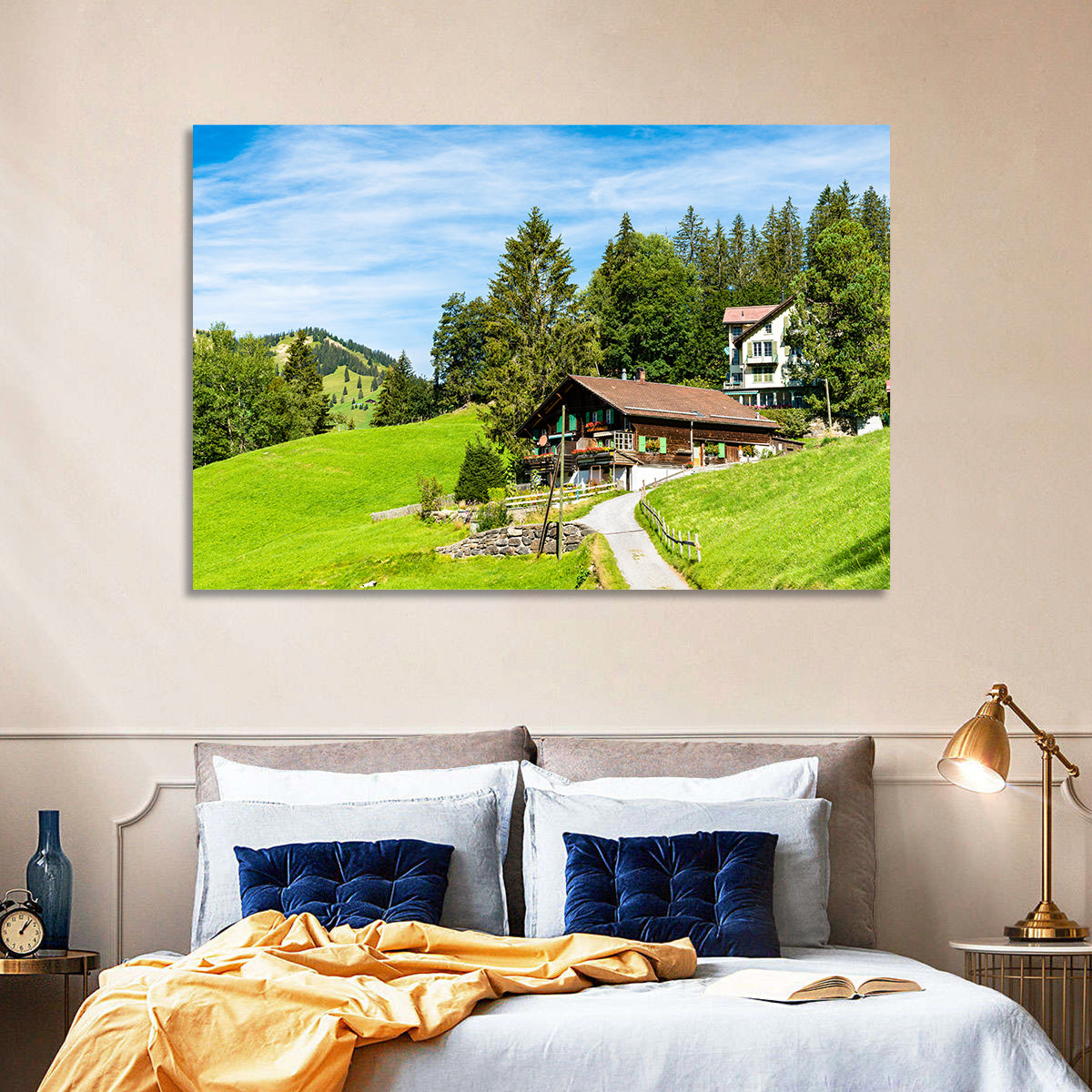 Wengen Alpine Chalet Path Wall Art in a room, landscape