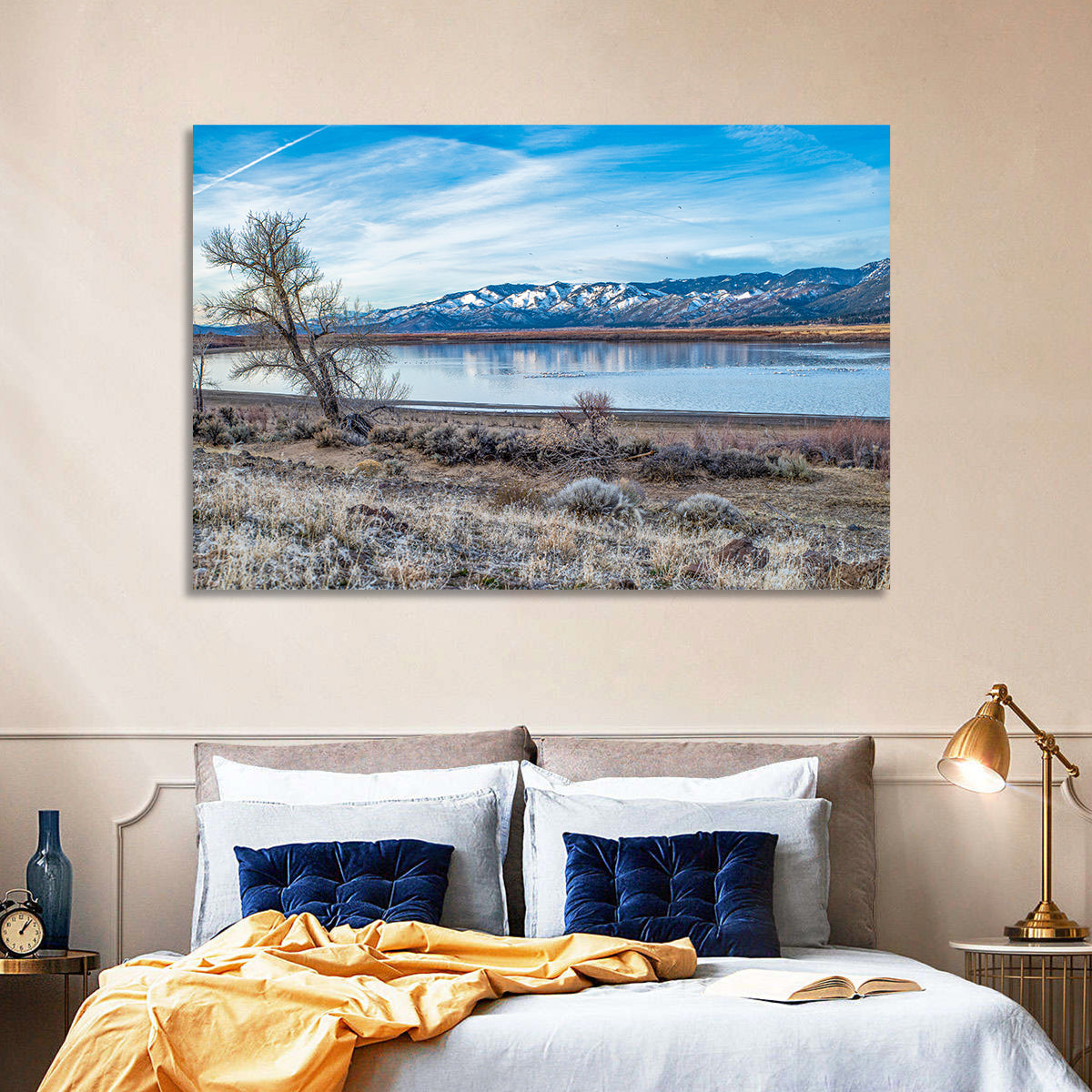 Winter Washoe Lake Morning Wall Art in a room, landscape