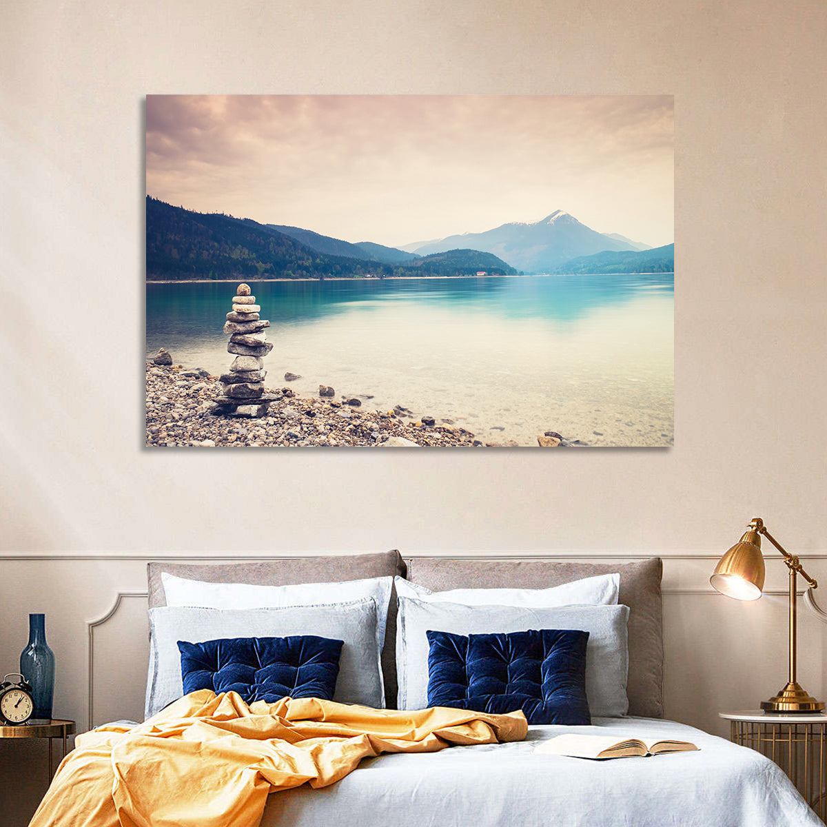 Stone Cairn by a Mountain Lake Wall Art
