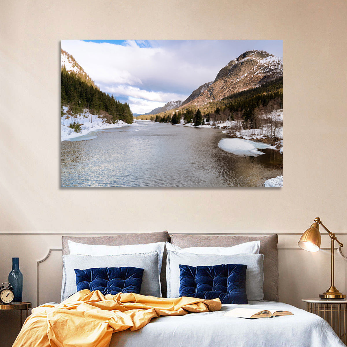 Grungevatn Winter River and Lake Wall Art in a room, landscape