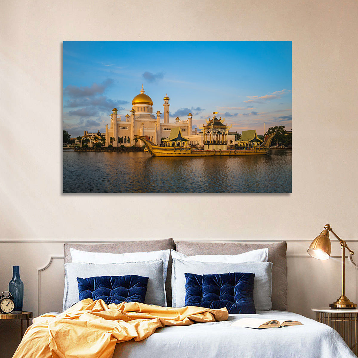 Sultan Omar Ali Saifuddien Mosque at Golden Hour Wall Art in a room, landscape