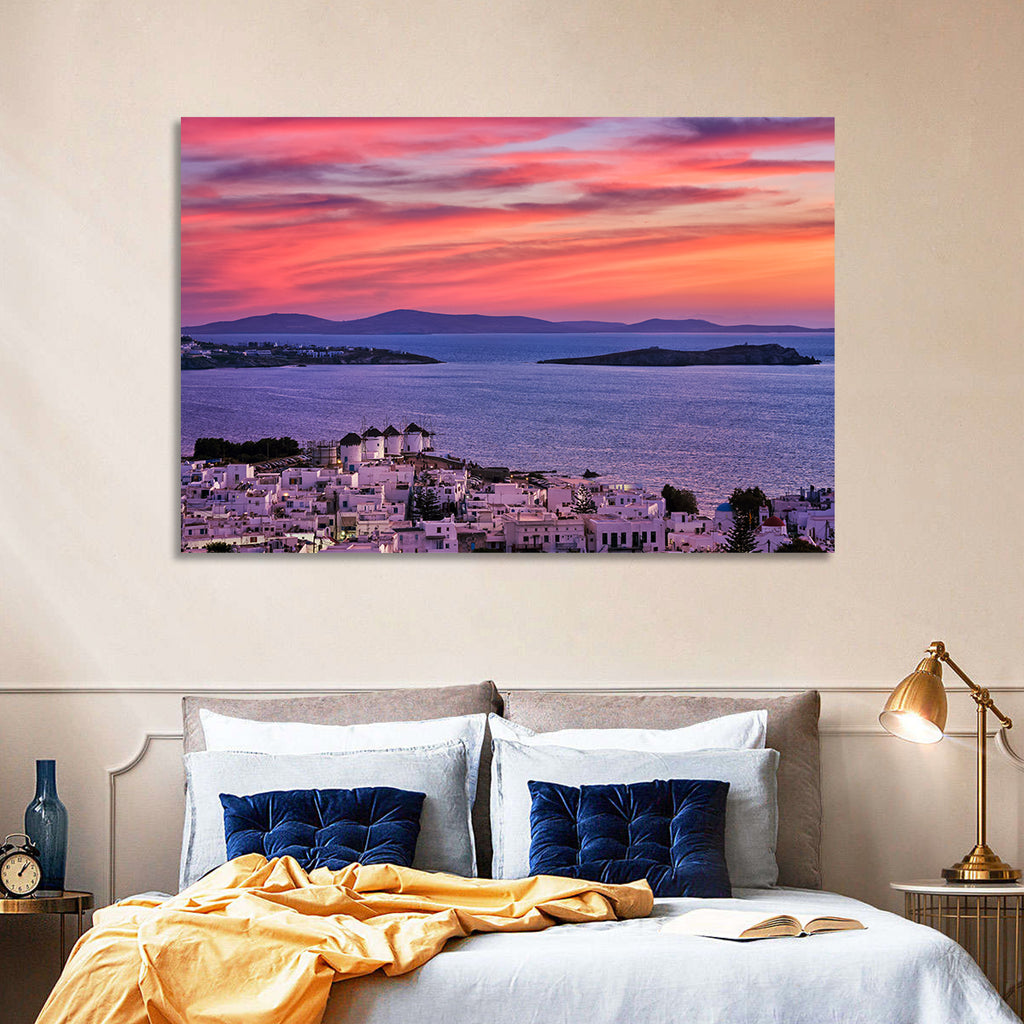 Mykonos Windmills at Sunset Wall Art