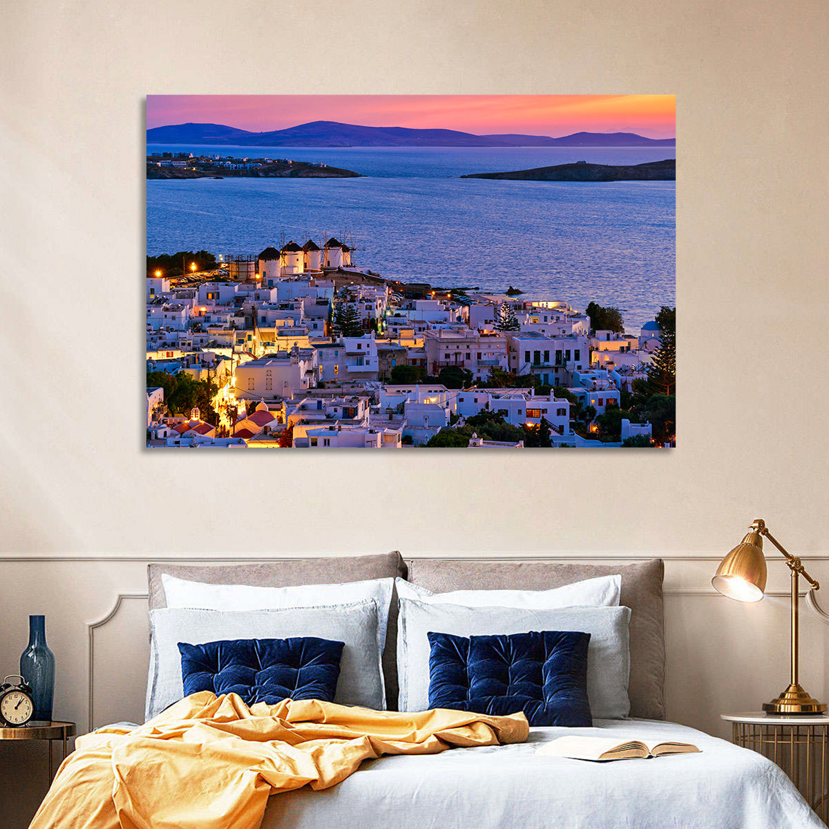 Kato Mili Windmills at Twilight Wall Art in a room, landscape
