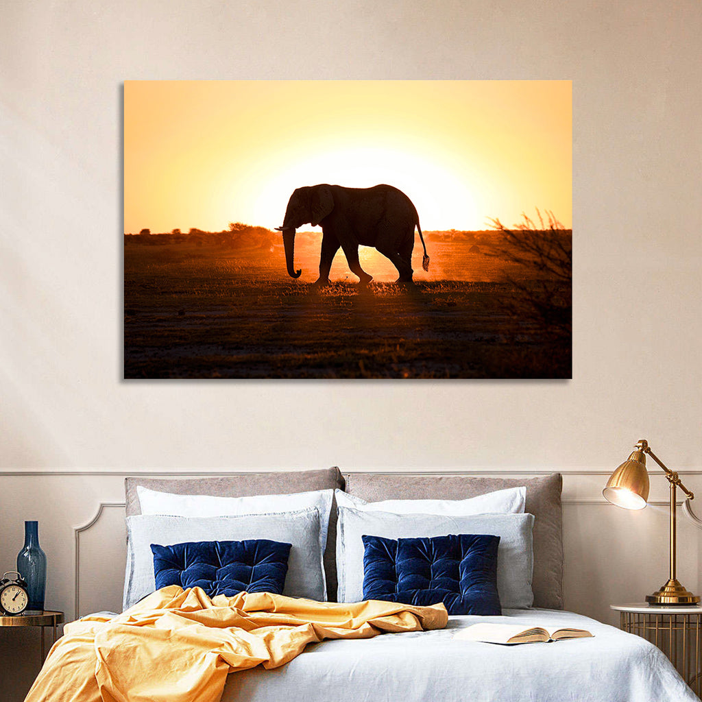 Golden Hour Elephant Silhouette Wall Art