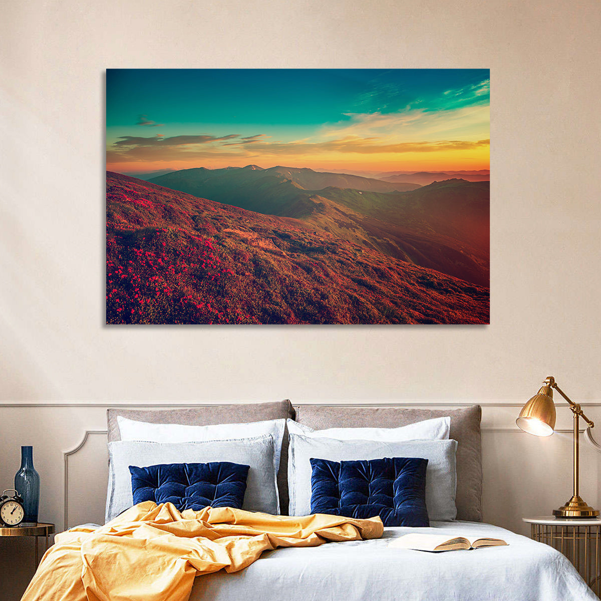Alpine Rhododendrons at Golden Sunrise Wall Art in a room, landscape