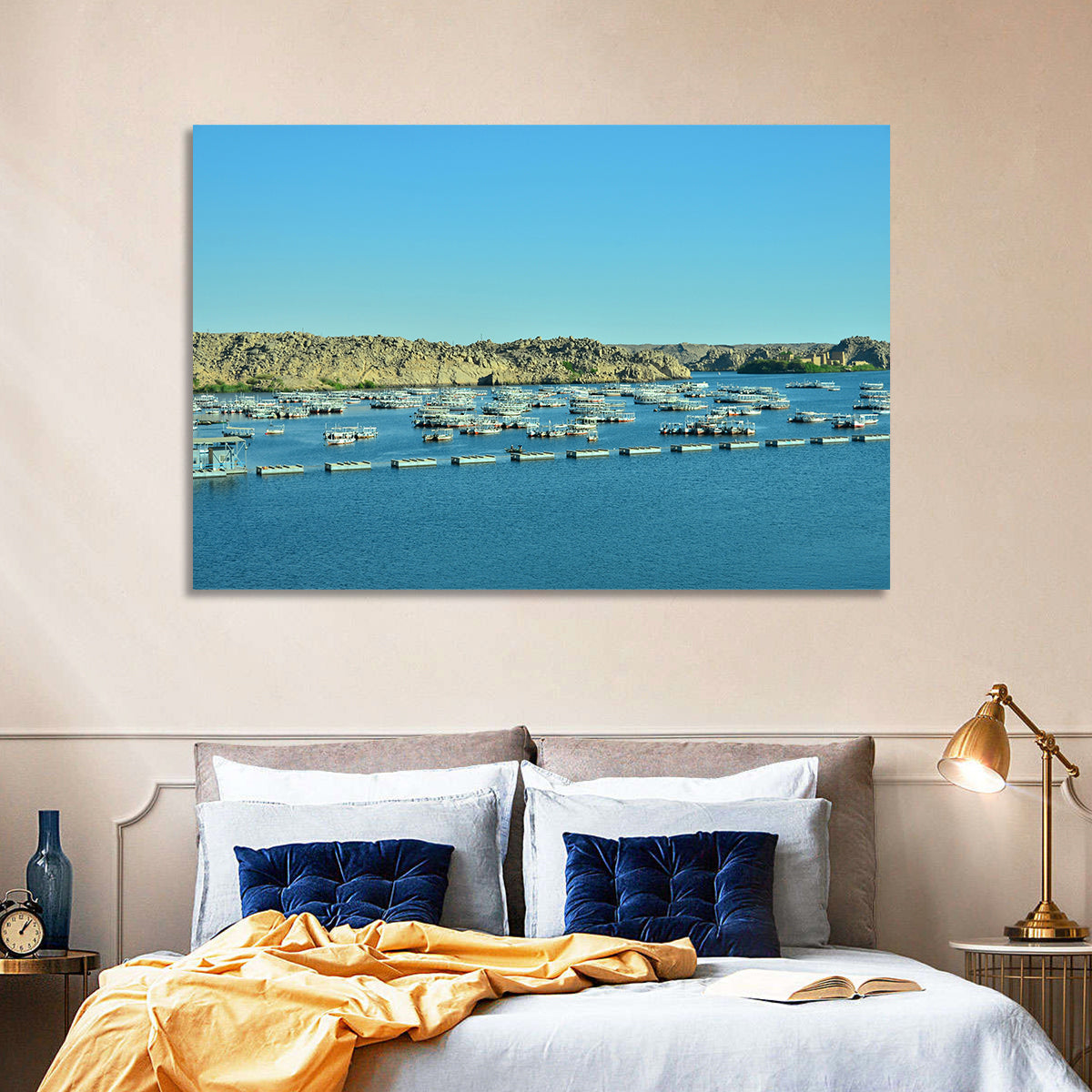 Philae Harbor, Lake Nasser Wall Art in a room, landscape