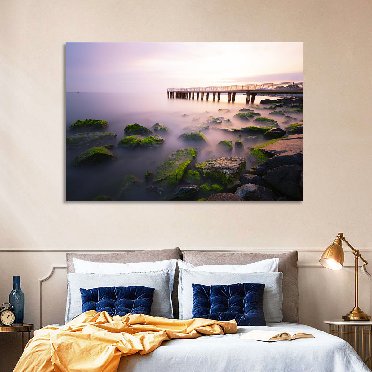Florya Beach Pier at Lavender Dusk Wall Art in a room, landscape