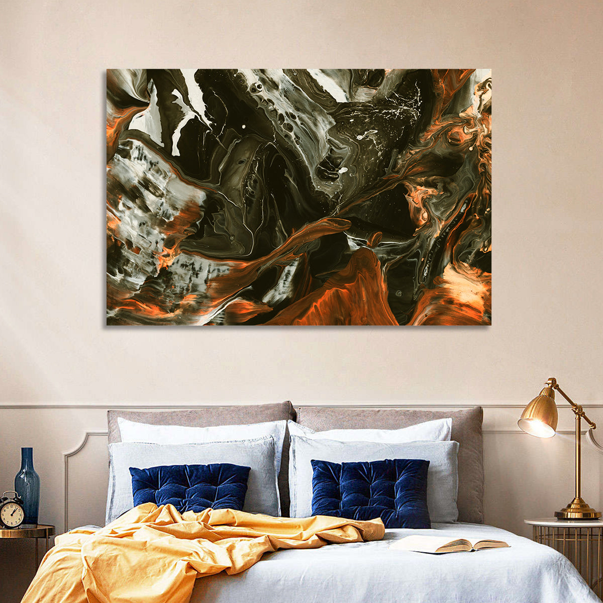Volcanic Marble Swirl Wall Art in a room, landscape