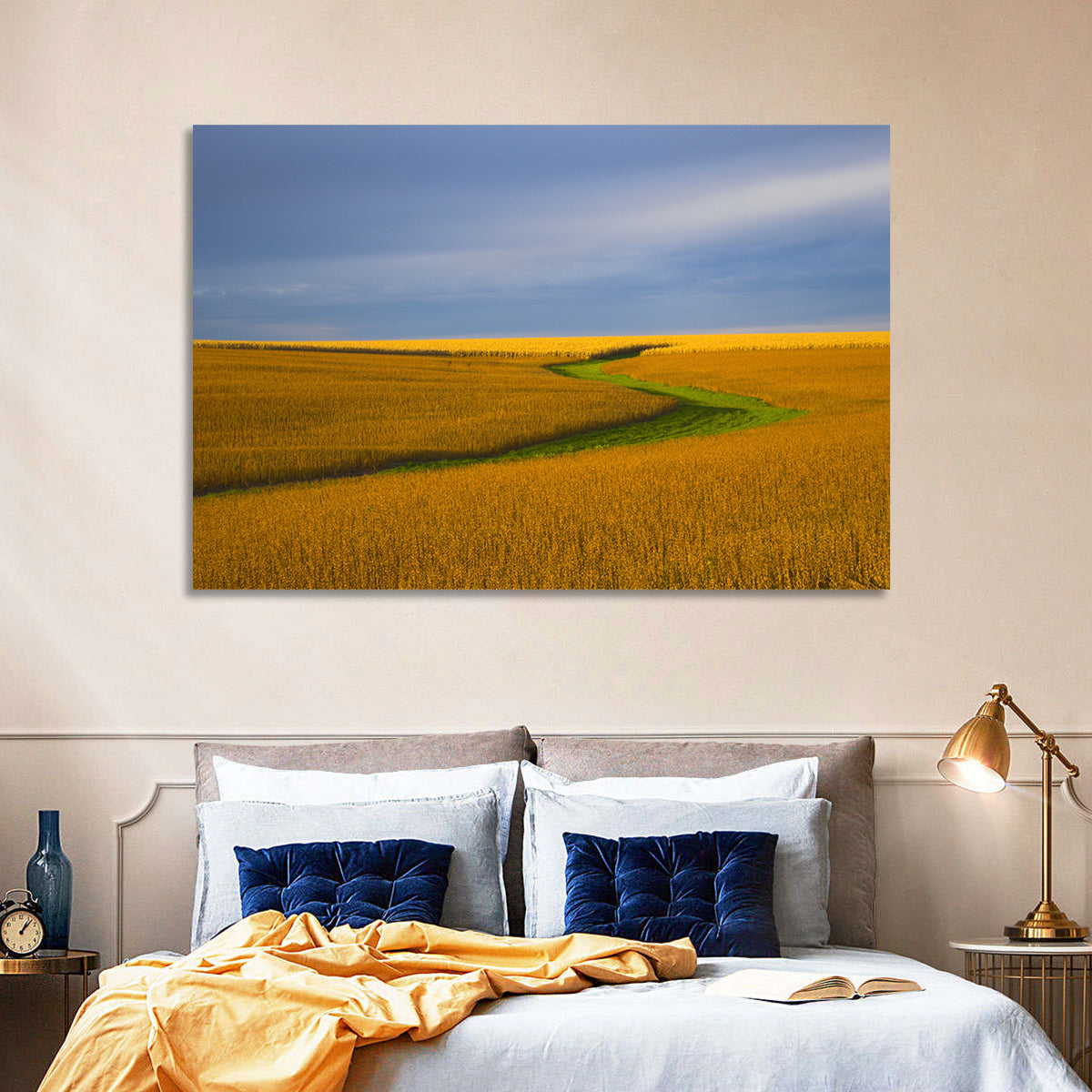 Golden Hour Soybean Field Wall Art in a room, landscape