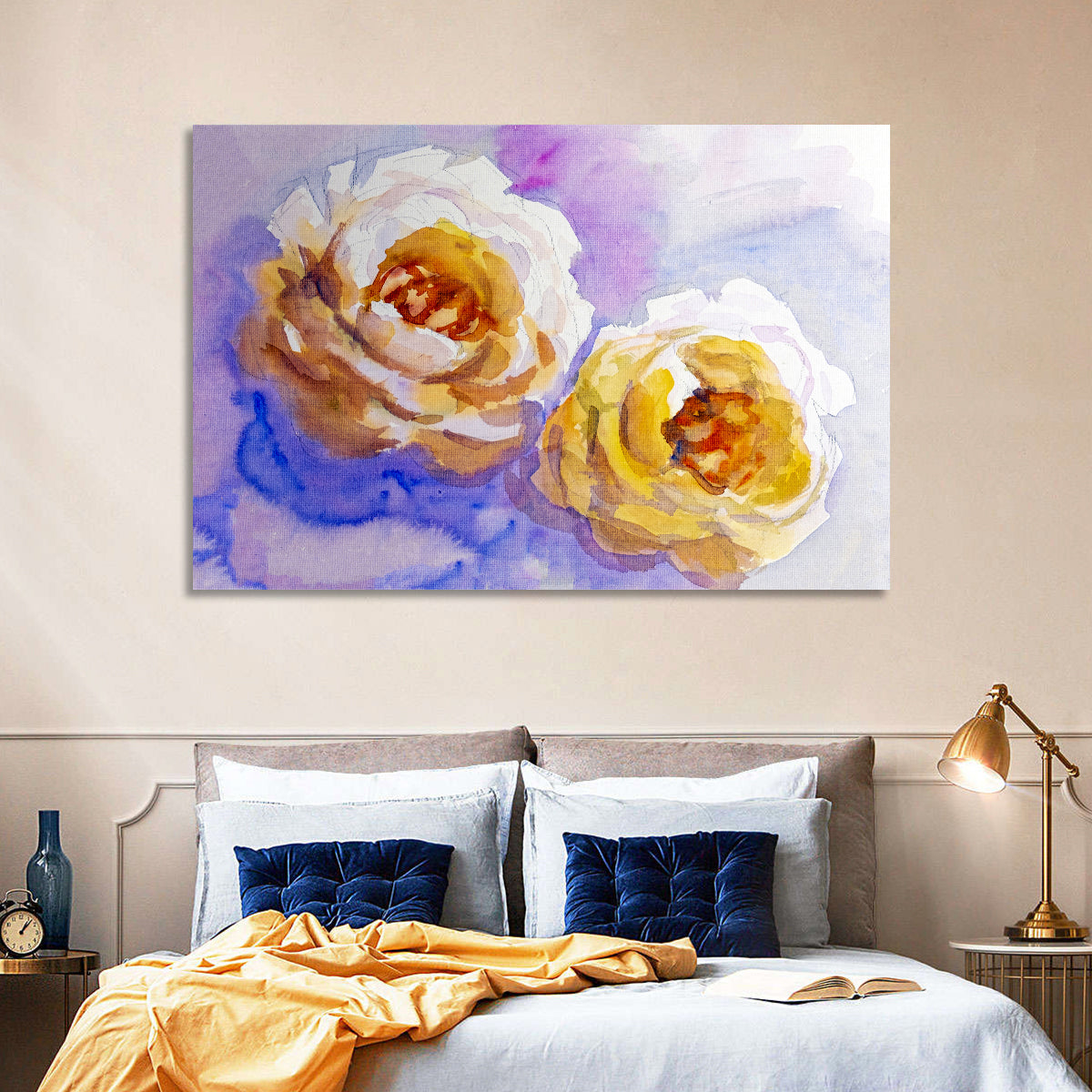 Diagonal Rose Pair Study Wall Art in a room, landscape