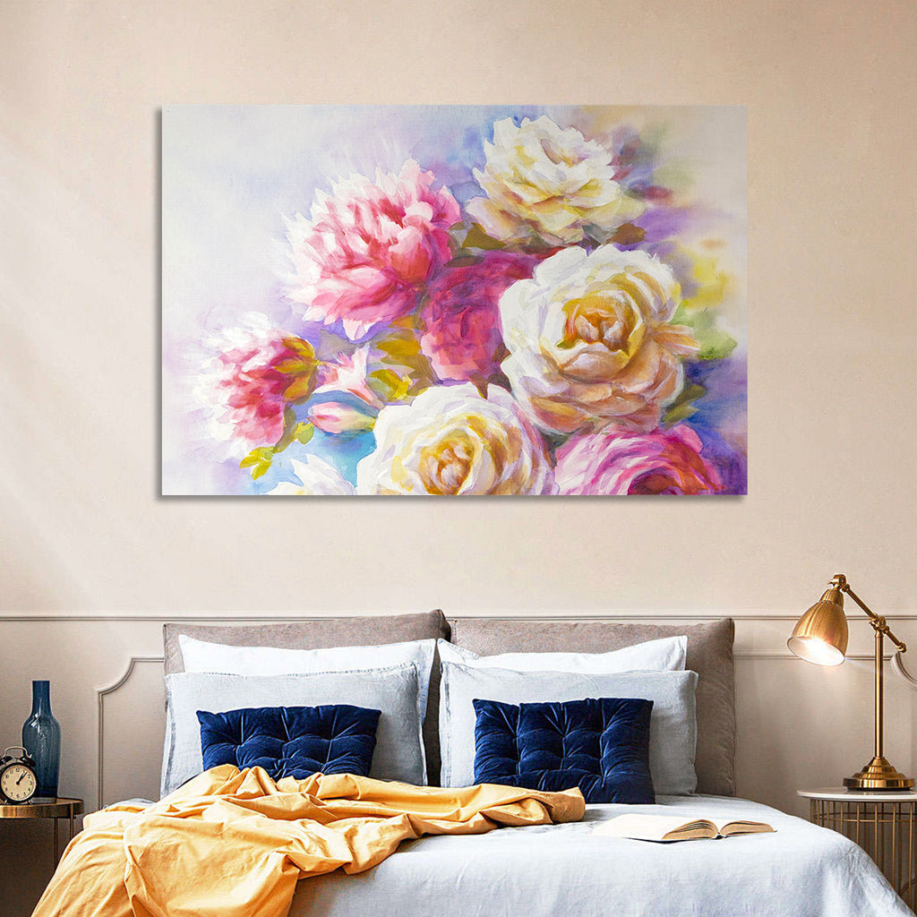 Watercolor Peony Bouquet Wall Art