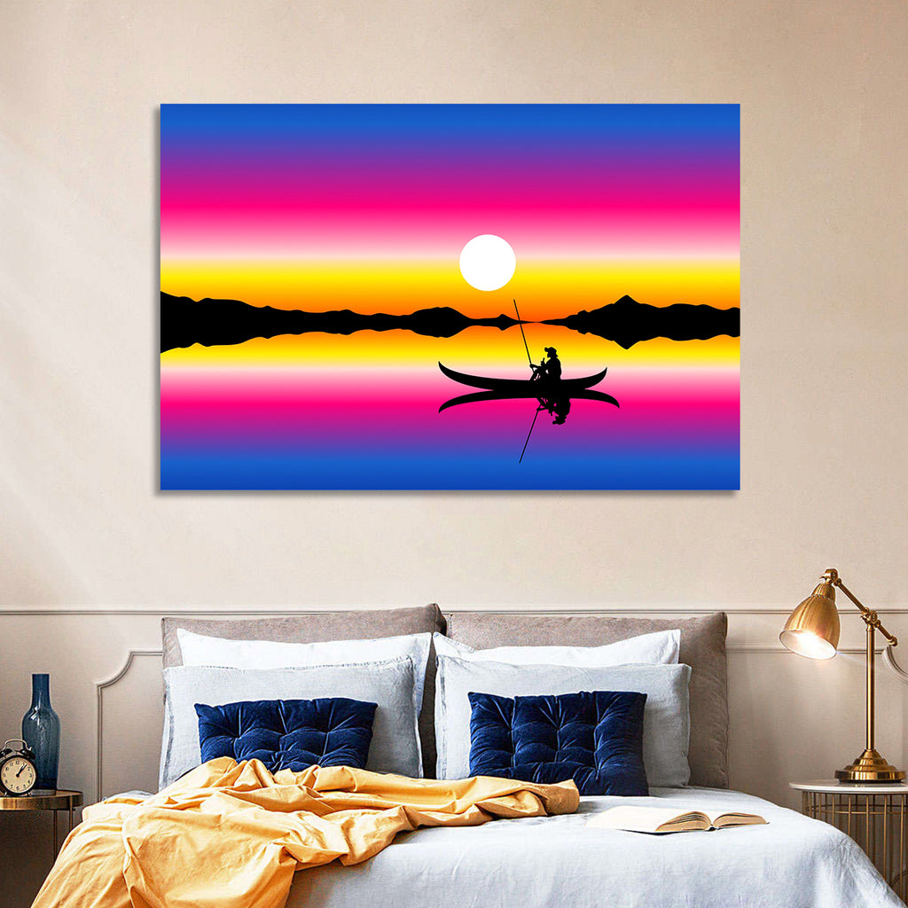 Fisherman Silhouette at Sunset Wall Art