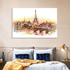 Eiffel Tower Watercolor at Dusk Wall Art