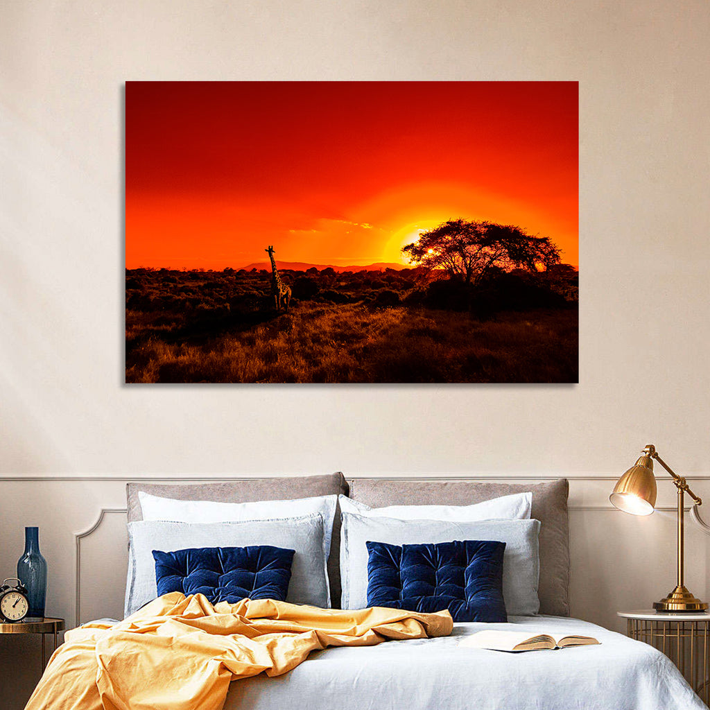 Savanna Sunset with Giraffe Wall Art