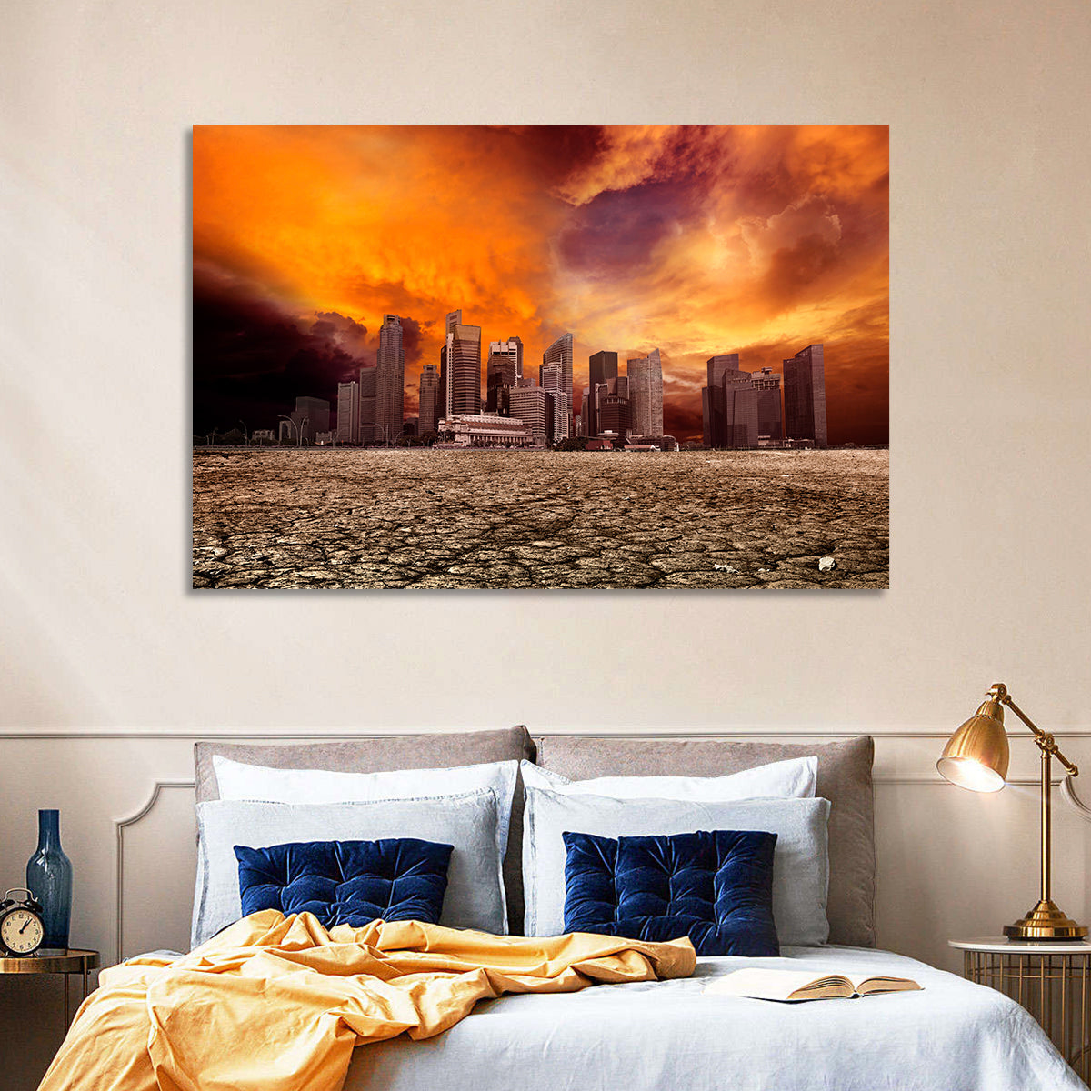 Desolate Singapore Skyline Wall Art in a room, landscape