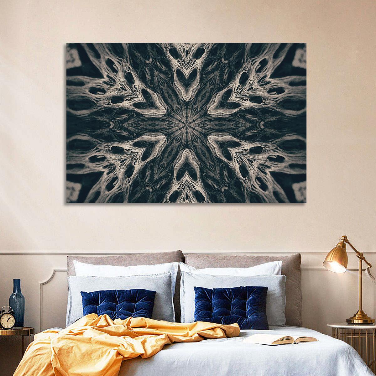 Black Gothic Demon Mandala Wall Art in a room, landscape