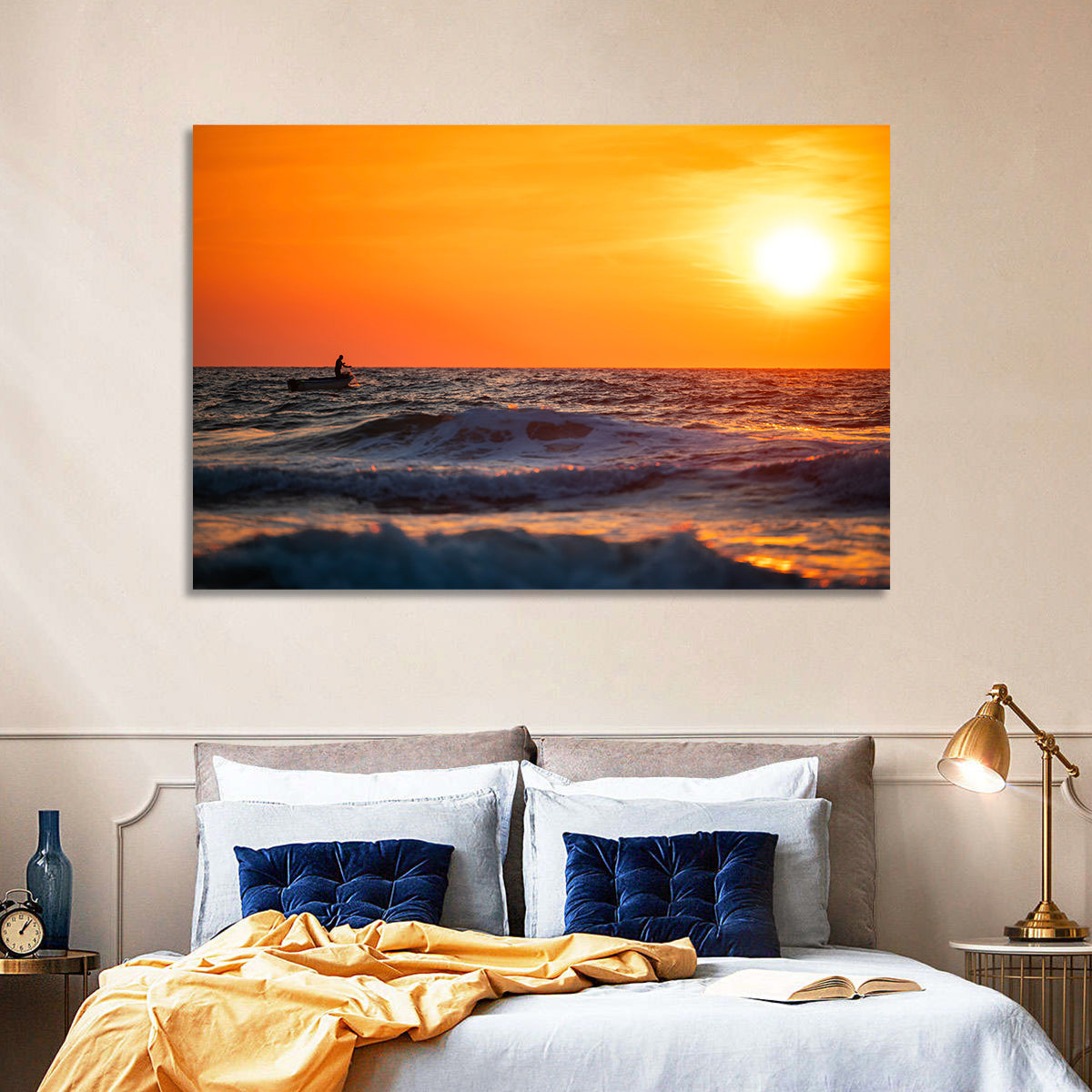 Sunset Fisherman Wall Art in a room, landscape