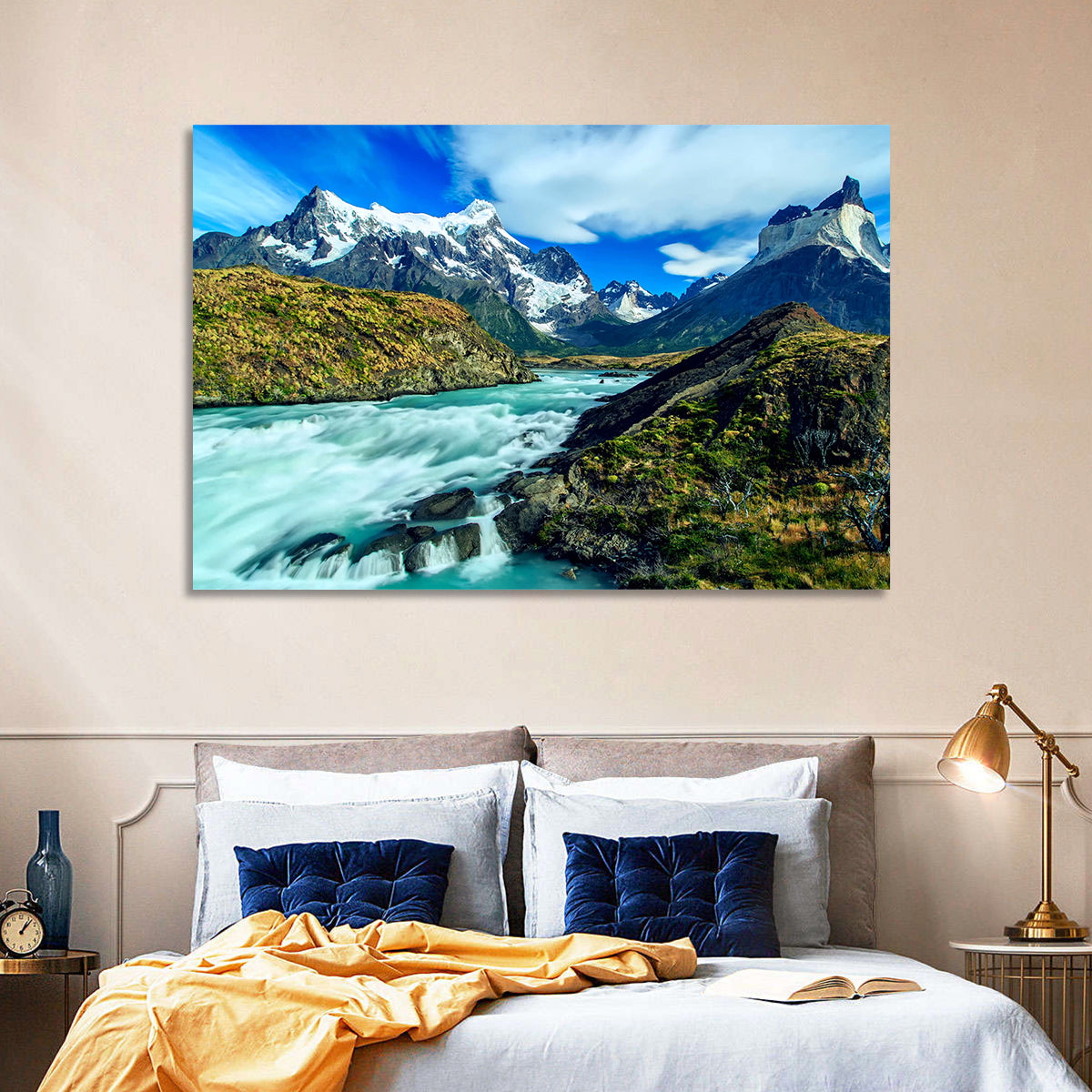 Torres Del Paine Glacier Stream Wall Art in a room, landscape