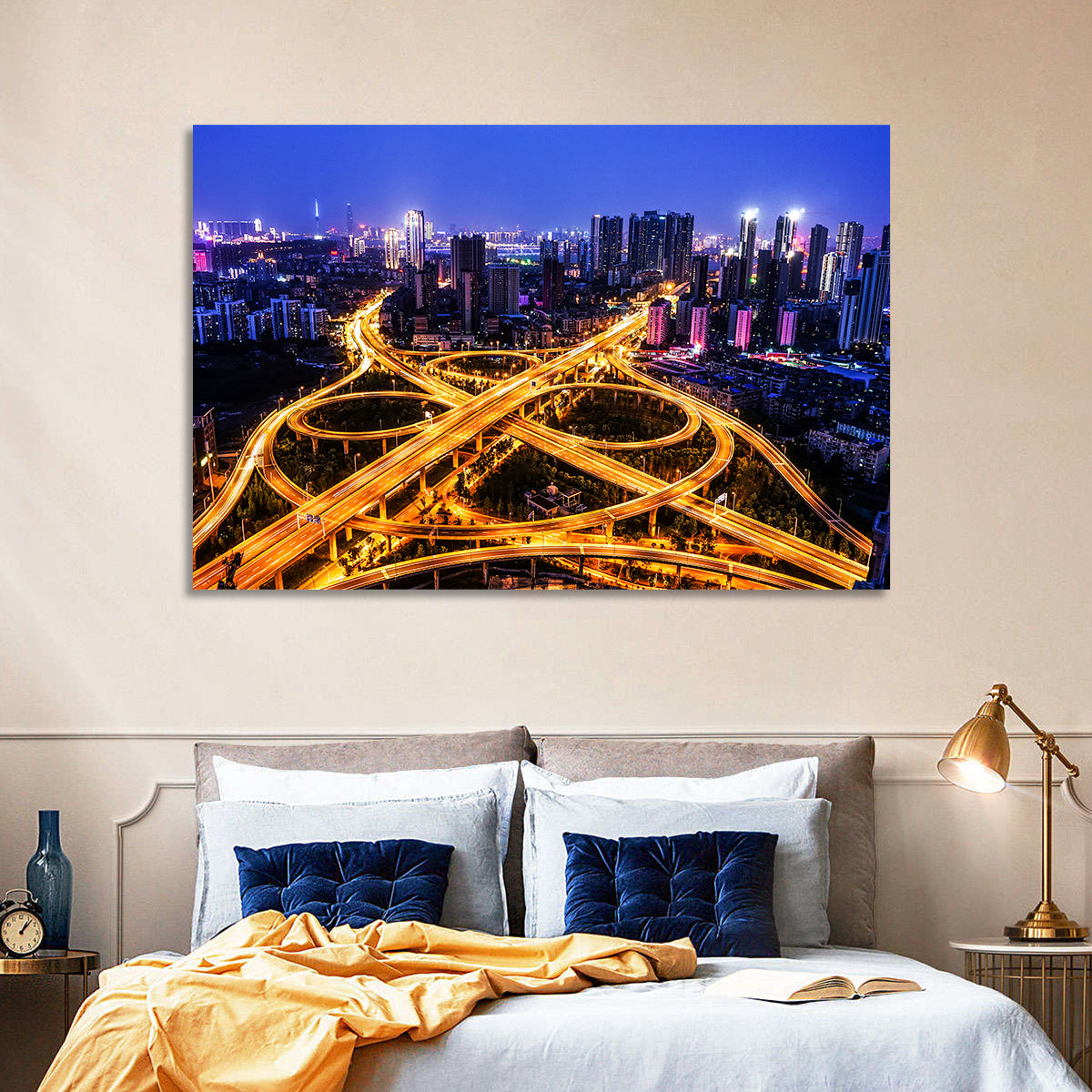 Hanyang District Interchange Nightscape Wall Art in a room, landscape