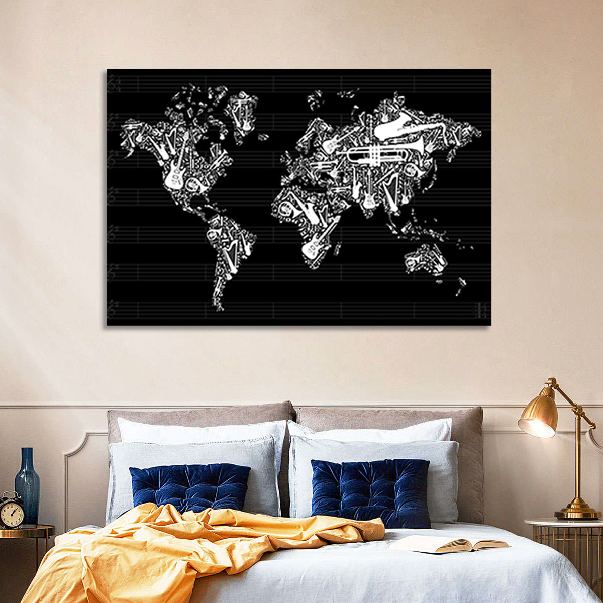 Instrument Silhouette World Map Wall Art