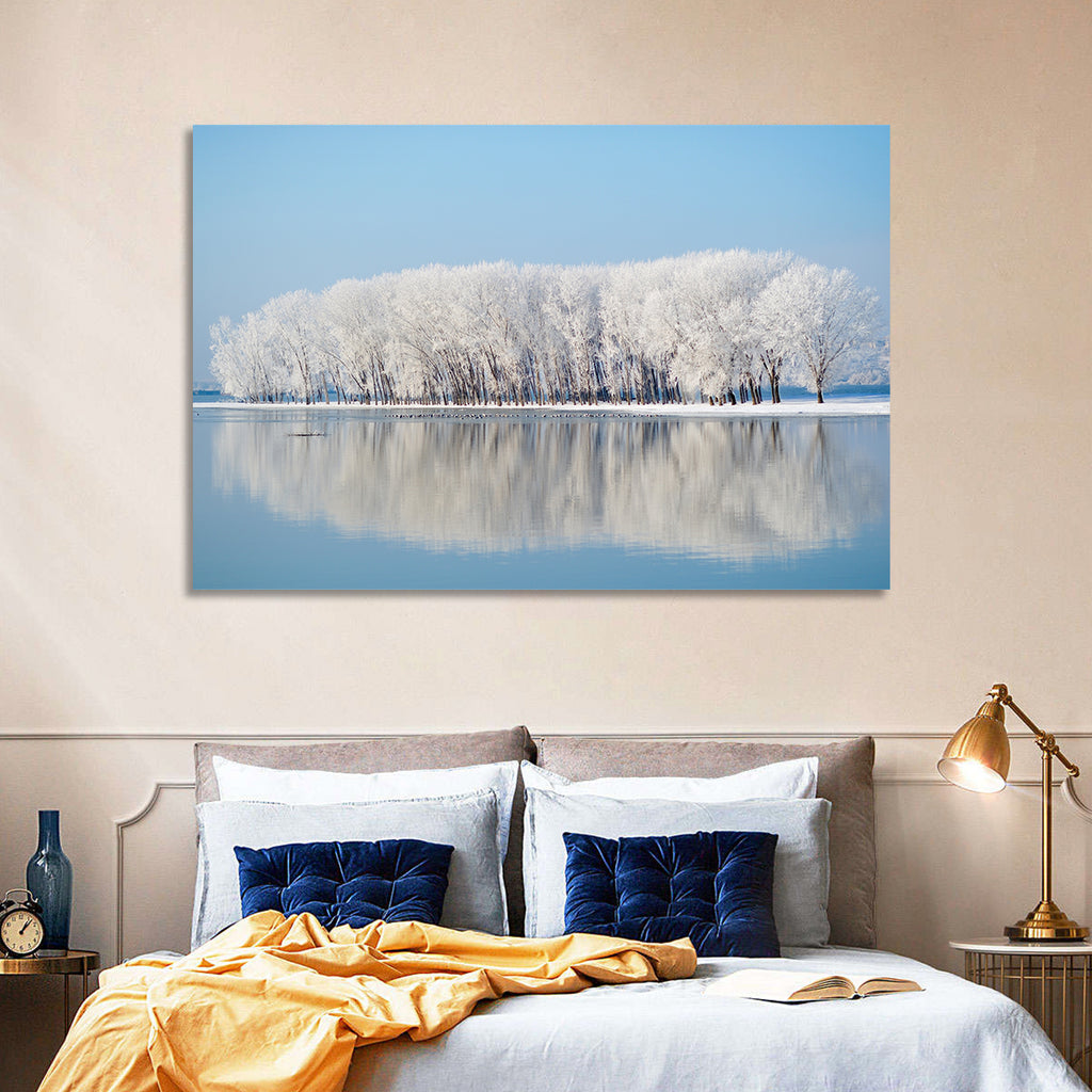 Frost Covered Lakeside Trees Wall Art
