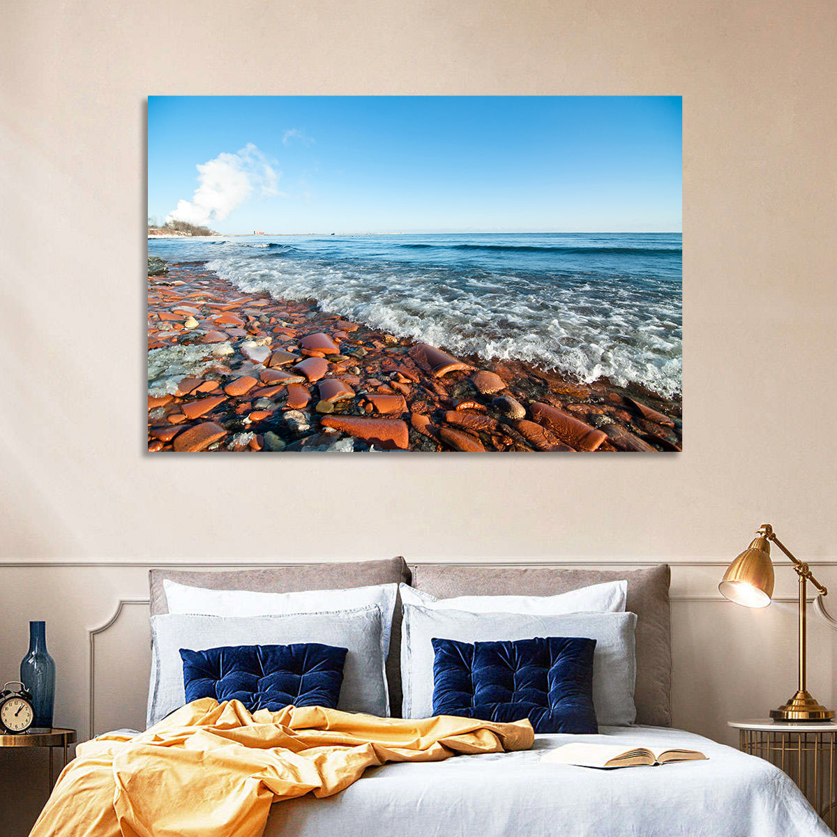 Lake Ontario Terracotta Shoreline Wall Art in a room, landscape