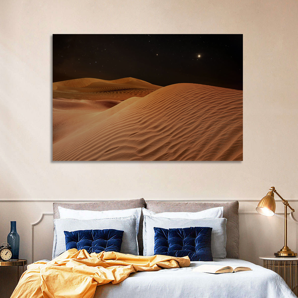 Starry Desert Night Wall Art in a room, landscape