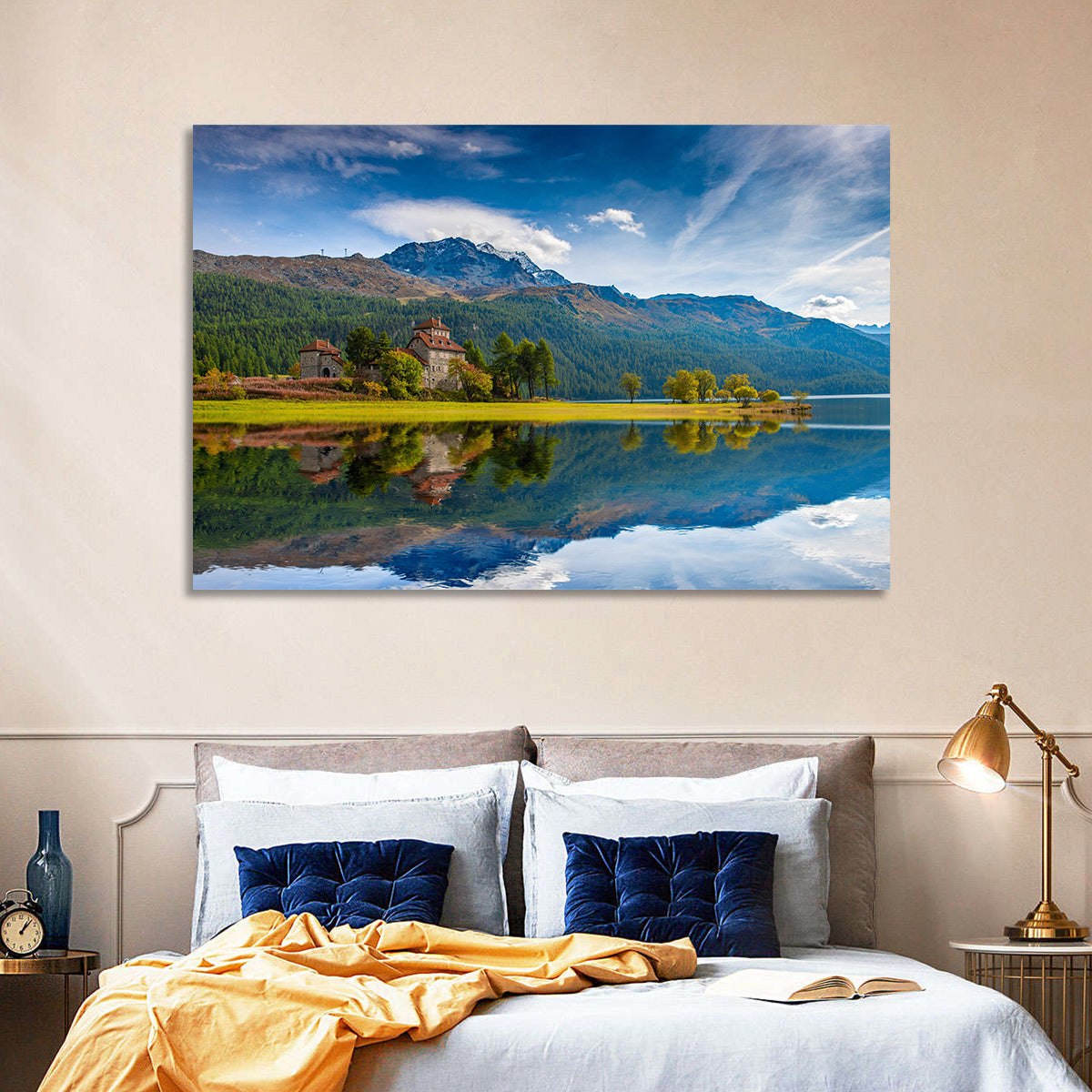 Lake Silvaplana with Crap Da Sass Wall Art in a room, landscape