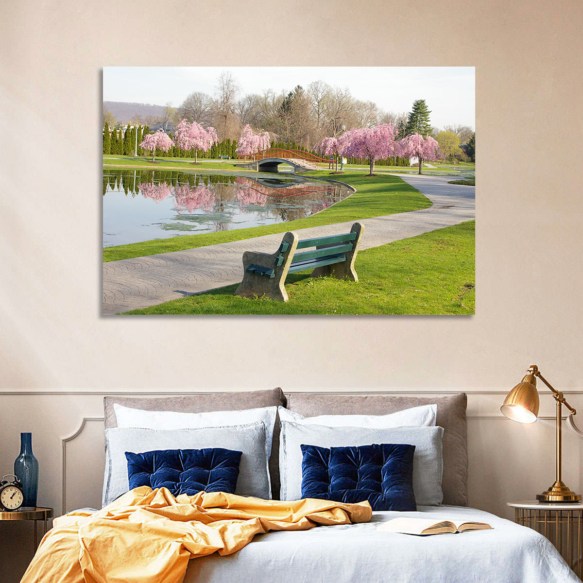 Harrisburg Park Cherry Blossoms Wall Art in a room, landscape